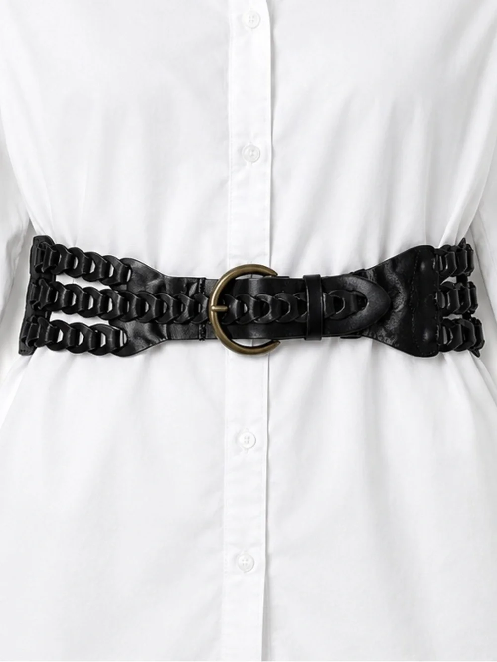 Black Triple Braided Waist Belt XL 48” Faux Leather Bohemian Belt